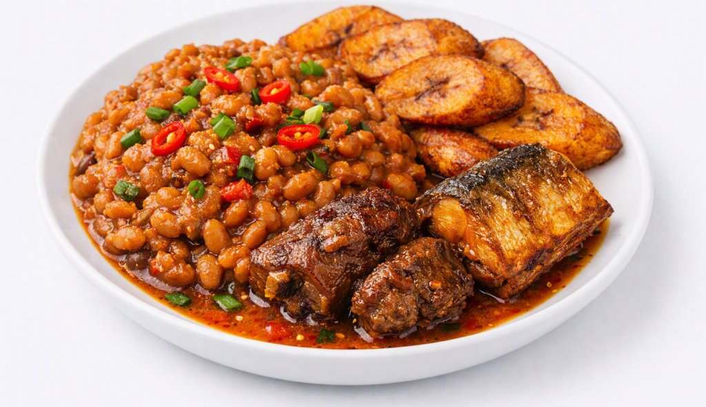 Beans Porridge & Fried Plantain + 2 Assorted Meat/Fish