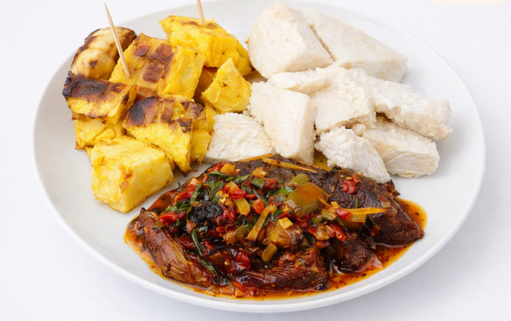 Roasted Yam/Plantain with Smoked Fish Sauce